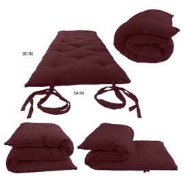Danfuton Full Floor Rolling Futon Mattress, Cotton Shikifuton Mats 3x54x80 Burgundy