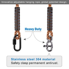 SELEWARE Tree Swing Rope Hammock Chair Strap Hanging Kit, Length Adjustable Nylon Rope Holds to 454kg, Perfect for Playground Set, Children Swing, Outdoor Hammock and Hanging Chair, 200cm