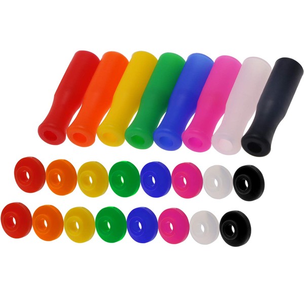 Mini Skater 8Pcs Multi Color Food Grade Silicone Straws Tips Covers and 16Pcs Straw Silencers Anti-scald/Cold Straws Cover for 1/4 Inch Wide (6MM OD) Stainless Steel Straws,8 Colors