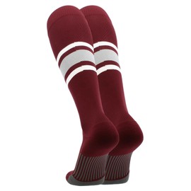 MadSportsStuff Dugout Striped Baseball Socks Pattern E (Maroon/Grey/White, Large)