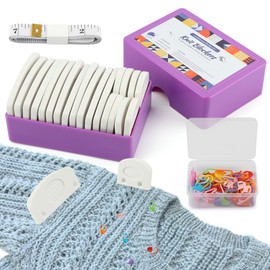 20+60+1 Knit Blocking Combs Pins Kit with Storage Box, 20pcs 2-Size Stainless Steel Blockers (Long & Short), 60pcs Colorful Stitch Markers & Tape Measure for Knitting, Crochet, Blocking Mats