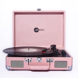 Arkrocket Curiosity Suitcase Bluetooth Turntable Vintage 3-Speed Record Player with Built-in Speakers Upgraded Turntable Audio Sound (Pale Pink)