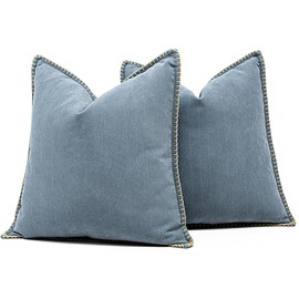 Vfuty Dusty Blue Textured Throw Pillow Cover 26x26 Set of 2 Decorative Chenille Pillow Cover with Stitched Edges, Neutral Farmhouse Pillow Case for Couch Sofa Living Room Bedroom Accent Decor