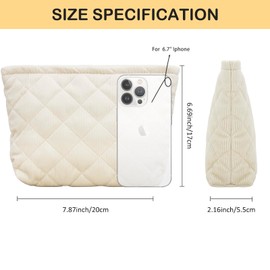 DOB SECHS Small Travel Cosmetic Bags for Women, 10.5 inch Corduroy Makeup Pouch Organizer for Toiletries Accessories Cosmetics, White