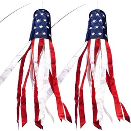 Anley 40 Inch American US Flag Windsock, Stars & Stripes USA Patriotic Decorations - Embroidered Stars and Fade Resistant - 3.3 Feet (2 Pack)