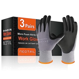 NEOTRIL NEOTRIL Safety Work Gloves MicroFoam Nitrile Coated-3 Pairs, Seamless Knit Nylon Bulk Pack Working Gloves with Grip for Men Women Light Duty Work,Automotive,Warehouse (Gray,L)