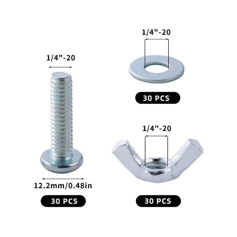 30 Sets 1/4"-20 x 1 Screws Bolts with Wing Nuts