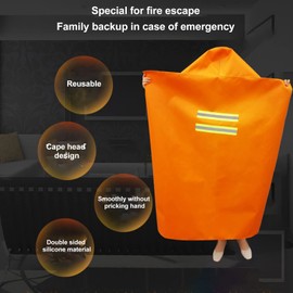 Survival Safety Clothes, Fireproof Cloak sol Emergency Blanket Glass Fiber Double Sided Silicon Heat Insulation Fire Escape Cape Hooded Blankets with Luminous Strip for Hotel Home