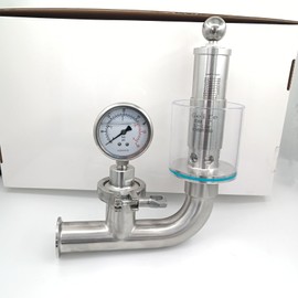 Geife 1.5" Tri Clover Compatible Spunding Diaphragm Valve, SS304 Stainless Steel Body, 0-4 Bar Pressure Gauge, 3-35 PSI Adjustable Release