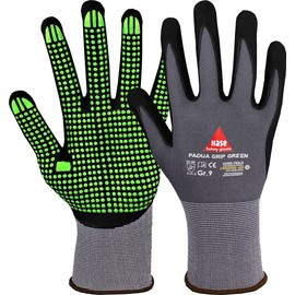 strongAnt Padua Grip Assembly Glove Made of Fine Nylon with Nitrile Foam Coating and Nitrile Nubs on Palm and Fingertips - Grey/Green - Size: 10