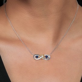 Gem Stone King 925 Silver and 10K Yellow Gold Blue Sapphire and White Lab Grown Diamond Heart Interlocking Infinity Symbol Pendant Necklace For Women (0.76 Cttw, with 18 Inch Chain)
