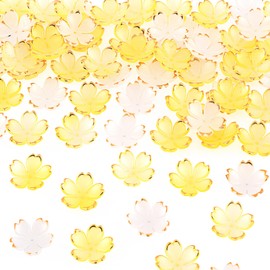 HINZIC 100Pcs White/Yellow Acrylic Flower Beads, Mini Cherry Blossom Flower Charm Valentine Wedding Prom Decoration for Jewelry Making Hair