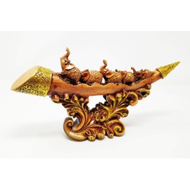 JRose Collections Feng Shui Elephant Tusk Ornament with 5 Trunk-Up Elephants - Wood Effect Decor for Prosperity, Luck, and Protection JR1312