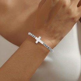 FAOYUDAWEI Cross Bracelet for Women Men, Stainless Steel Chain Link Bracelet Cross Charms Faith Easter Religious Christian God Jesus Communion Confirmation Baptism Men's bracelets Jewelry Gift SJ