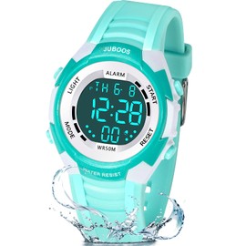 Juboos Children's Digital Watches, 7 Colours LED Light, Children's Sports Watch, Boys, Waterproof Children's Watch with Alarm Stopwatch, Children's Watches, Outdoor Watch for Boys Girls 5-18, Green