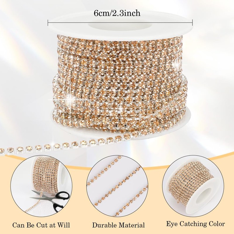 Rhinestone Chain, 10 Yards Trim Champagne Gold Bling Diamond Strips