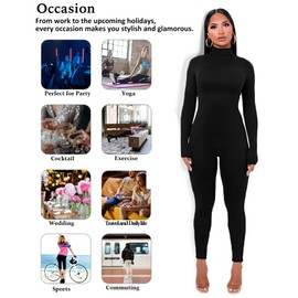 WAFSCLKH Jumpsuits for Women Long Sleeve Bodysuit Rompers Zipper Hight Neck One Piece Outfits for Women