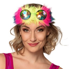 Boland 02651 – Party Glasses Rave, Multicoloured, with Plush and Elastic Band, Holographic Glasses, Techno Party, Costume, Carnival, Theme Party