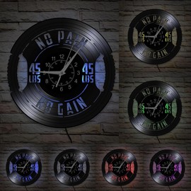 TIMEGLOW 12'' Weight Plate Art Wall Clock 7 Kinds of LED Color, Gym Barbell Design Night Light Wall Clock Silent Non Ticking Weightlifting Vinyl Wall Watch Clock for Workout Room Fitness Center Room