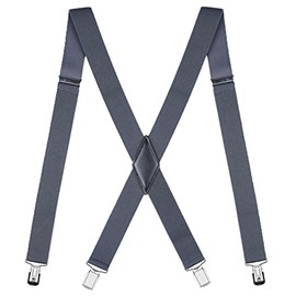 Mcvotcot Mens Suspenders X Back Adjustable 1.4'' Wide with Heavy Duty Clips Gray