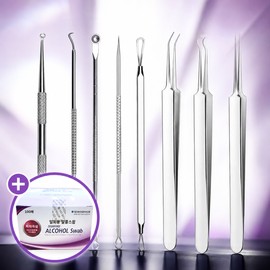 color four 8 types of medical sebum tweezers, ingrown hair removal tweezers, eyebrow tweezers, fine tweezers, waxing tweezers, hair plucker, 8 types + alcohol swab / 8종 의료용 피지쪽집게 인그로운헤어 제거 핀셋 눈썹 속모증 미세족집게 왁싱 쪽집개 털뽑기 8종+알콜스왑