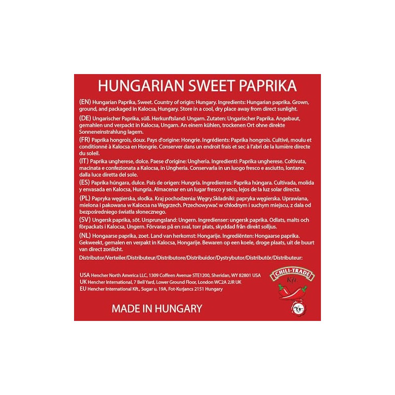 Hungarian Sweet Paprika (17.6oz/500g) Imported from Hungary, Gourmet Quality, Mild