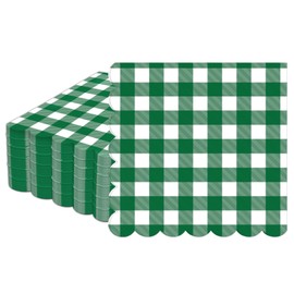 50Pcs 6.5 x 6.5inch Green and White Checkered Scalloped Napkins Disposable Green Plaid Paper Napkins Gingham Party Decorations for Birthday Picnic BBQ Wedding Baby Shower Party Farm Themed Events