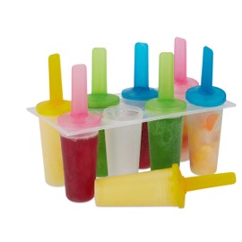 Relaxdays Ice Molds, 8 Round Ice Molds, Colorful Stems DIY Popsicle Molds for Kids and Adults, Round, Transparent