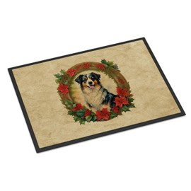 Caroline's Treasures DAC2309MAT Australian Shepherd Christmas Flowers Doormat Front Door Mat Indoor Outdoor Rugs for Entryway, Non Slip Washable Low Pile, 18H X 27W