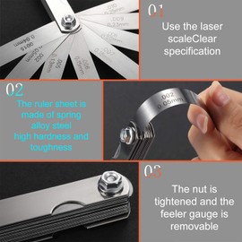Stainless Steel Feeler Gauge Dual Marked Metric and Imperial Gap Measuring Tool (0.04-0.63 mm, 26 Blades)