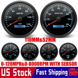 RYSJM 6 Gauge Set 110mm GPS Speedometer 0-120MPH Waterproof for Marine Boat Car Truck
