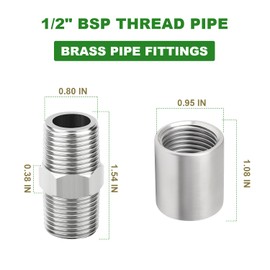 TAISHER 10PCS 304 Stainless Steel Pipe Fitting, Hex Nipple, Coupling, 1/2 x 1/2 BSP Male Thread Pipe, 1/2 x 1/2 BSP Female Thread Pipe