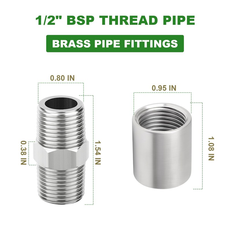 TAISHER 10PCS 304 Stainless Steel Pipe Fitting, Hex Nipple, Coupling,