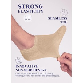 Hugh Ugoli Men Bamboo No Show Socks | Non Slip Liner Socks | Soft, Thin & Seamless Low Cut| White/Beige/Black|Shoe Size 8-11| 12 Pairs