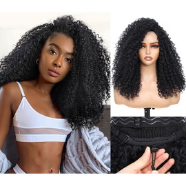 Fine Plus Curly Half Wig for Black Women, 3 in 1 Glueless Half Wig Seamless Flip Over Protein Synthetic Curly Wig Soft Fiber Feel Like Human Hair Long Lasting Curl Degree Lightweight Beginner Friendly