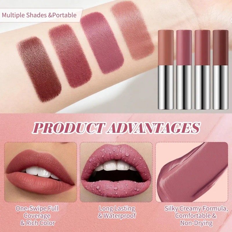 Nhg4 Piezas Pintalabios Mate, Barra De Labios Permanentehg