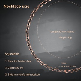 MagSølv Copper Necklace for Men & Women, 99.9% Pure Copper Vintage handmade Solid Cuban Link Chain, Adjustable (22 Inches)