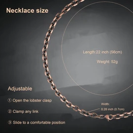 MagSølv Copper Necklace for Men & Women, 99.9% Pure Copper Vintage handmade Solid Cuban Link Chain, Adjustable (22 Inches)