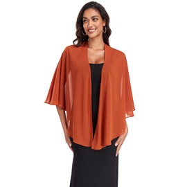 Pukguro Shawl Wraps for Women Evening Dresses Chiffon Soft Capelets Wedding Bridal Cover Up Burnt Orange