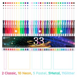 TANMIT Gel Pens, 33 Color Gel Pen Fine Point Colored Pen Set with 40% More Ink for Adult Coloring Books, Drawing, Doodling, Scrapbooks Journaling