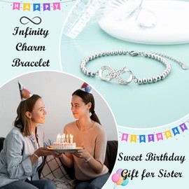 EYQV Sister Birthday Gifts, Infinity Charm Bracelet Gifts for Sister Birthday, Perfect Birthday Presents for Women Girls