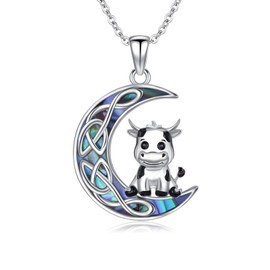 ROMANTICWORK Animal Necklace Sterling Silver Animal Pendant Necklace Cat Owl Penguin Dolphin Rabbit Mermaid Dove Peacock Chain Jewellery Birthday Gifts for Women Girls, Sterling Silver, Abalone Shell