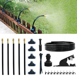 Quibbay 16.4Ft Drip Irrigation System, Automatic Garden Irrigation System with 360-degree Bending Dropper, Atomizing Watering Misting System with Copper Nozzle for Garden Plant Lawn Patio(5 Nozzles)
