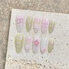 TENPAL Pink Green Press on Nails Almond Acrylic Fake Nails