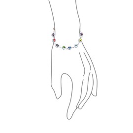 Turkish Colorful Multicolor Spiritual Protection Amulet Strand Link Multi Charm Evil Eye Bracelet For Women Teens .925 Sterling Silver 7.5 Inch Made In Turkey