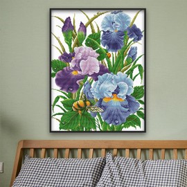 Qeerysew Cross Stitch Kits Stamped Full Range of Embroidery Starter Kits for Beginners DIY -Iris 2(Printed) 14CT16.5×20.5 inches