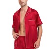 SWOMOG Men Satin Silk Pajamas Sets Short Sleeve Sleepwear Button-Down