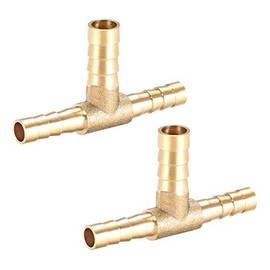 sourcing map 6x8x6mm Brass Hose Reducer Barb Fitting Tee T-Shaped 3 Way Barbed Connector Air Water Fuel Gas 2pcs