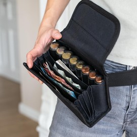 HMF 48811-02 Bag of Waiter, Waiter Wallet, incl. Euro Coin Sorter, Belt, Zipper, 20,5 x 6,5 x 10,0 cm, Black