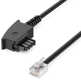 deleyCON 20 m Telephone Cable, TAE-F Plug to RJ11 Plug, Int. Standard, 6P4C Flat Cable for Analogue Devices to TAE-F Telephone Socket, Telephone, Fax, Modem, Router, Answering Machine, Black